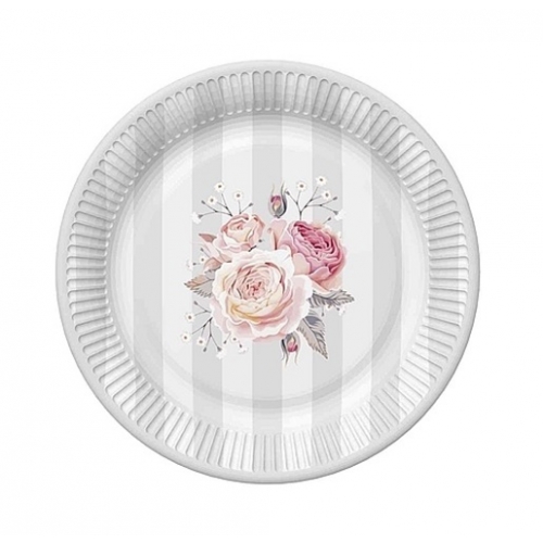 Talerzyki papierowe na tort urodziny dekoracja kwiat róże 8szt